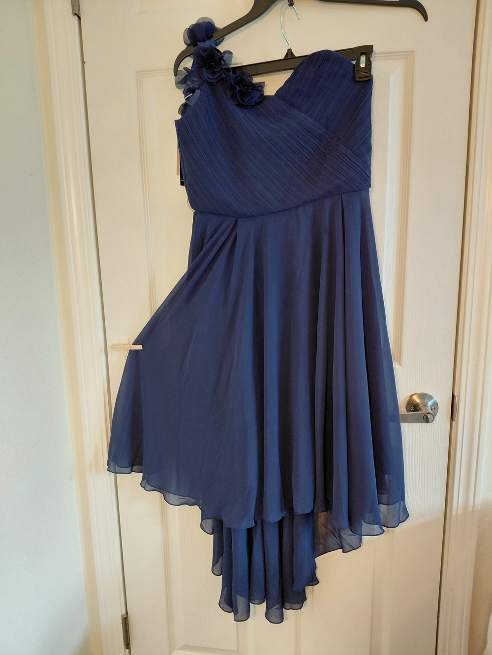 IEFieL One Shoulder Navy Blue Chiffon Party/Dance Dress